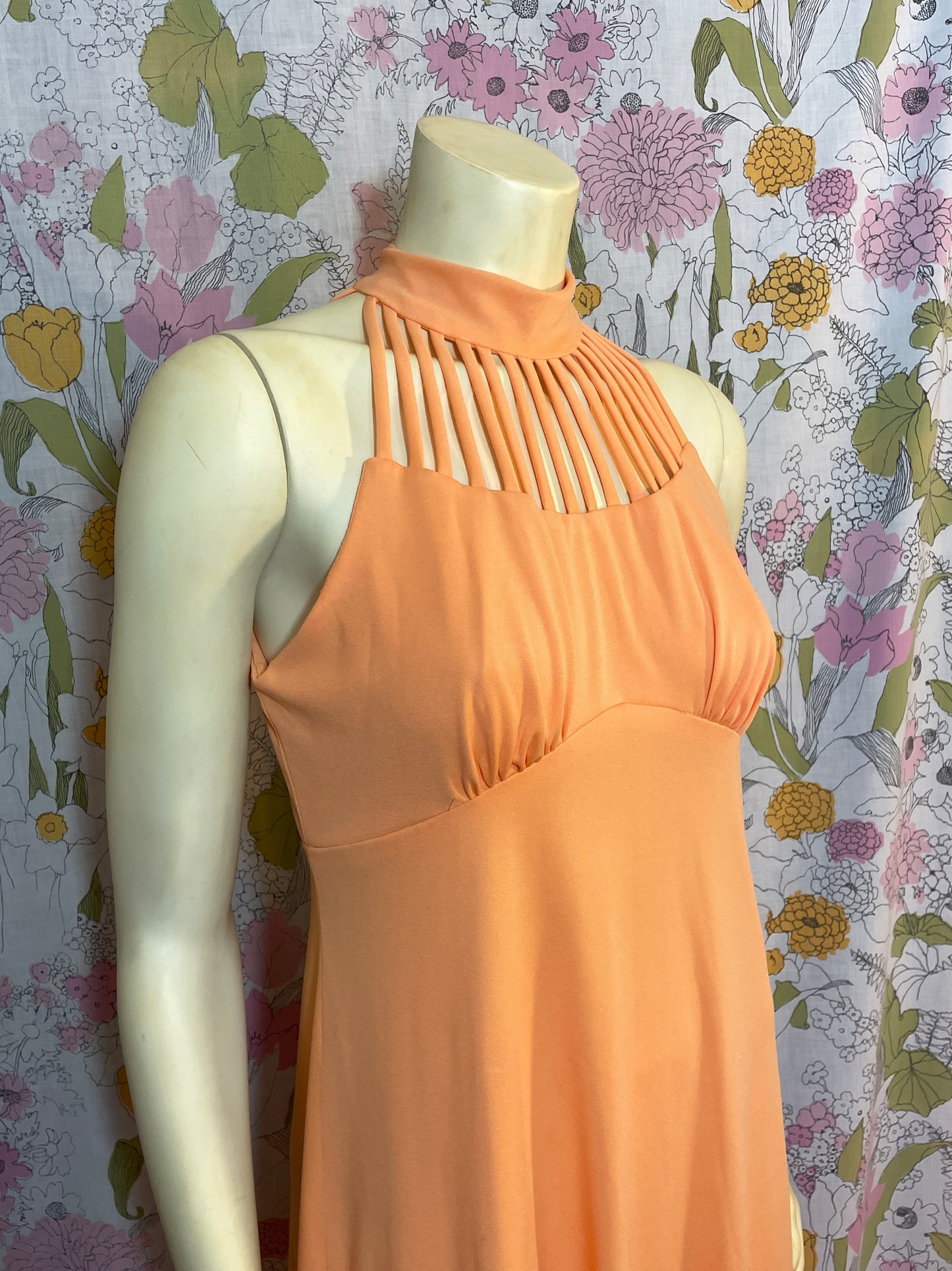 1970s Cage Neck Maxi Dress