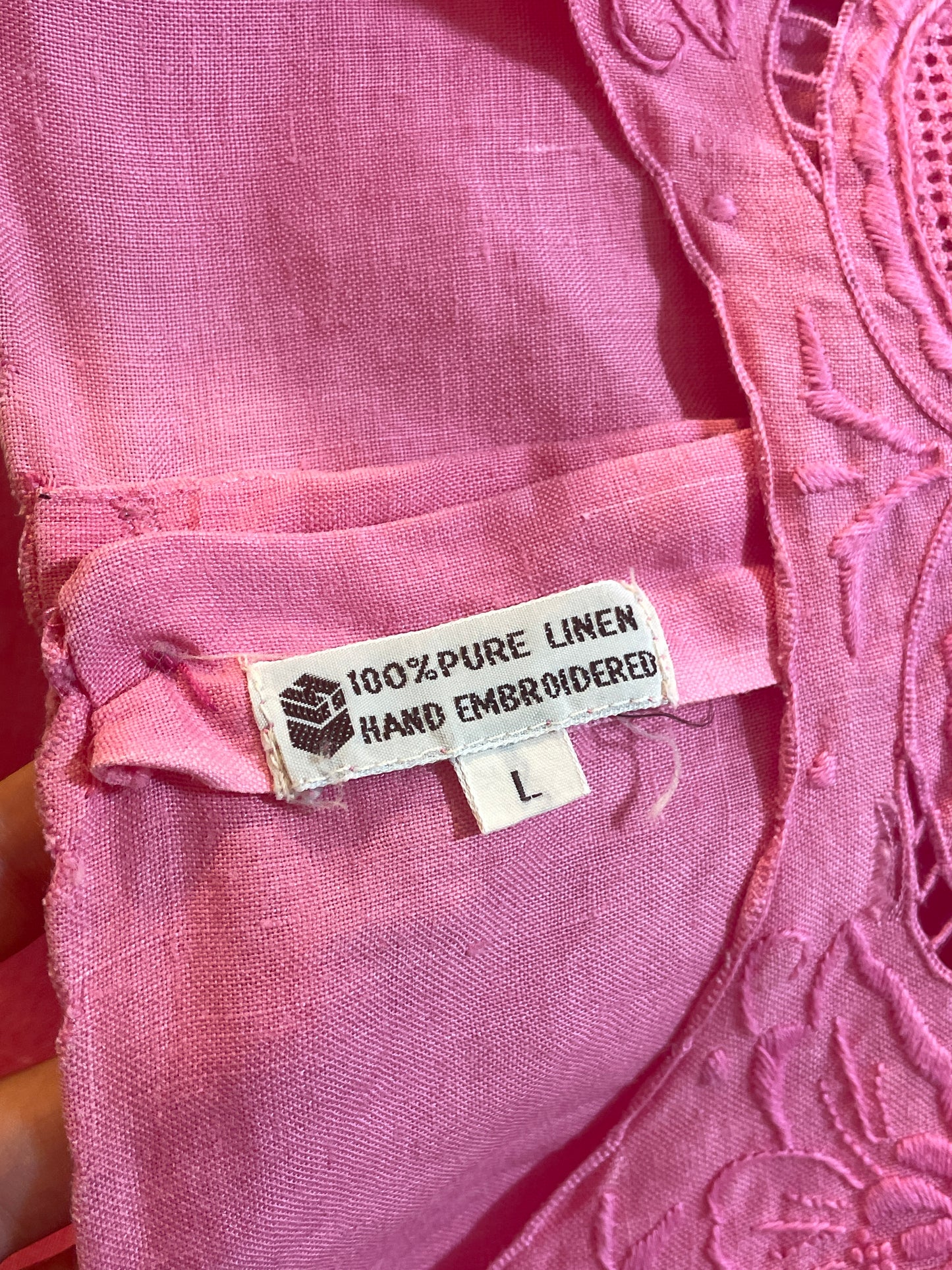 1990s Pink Linen Heart Blouse