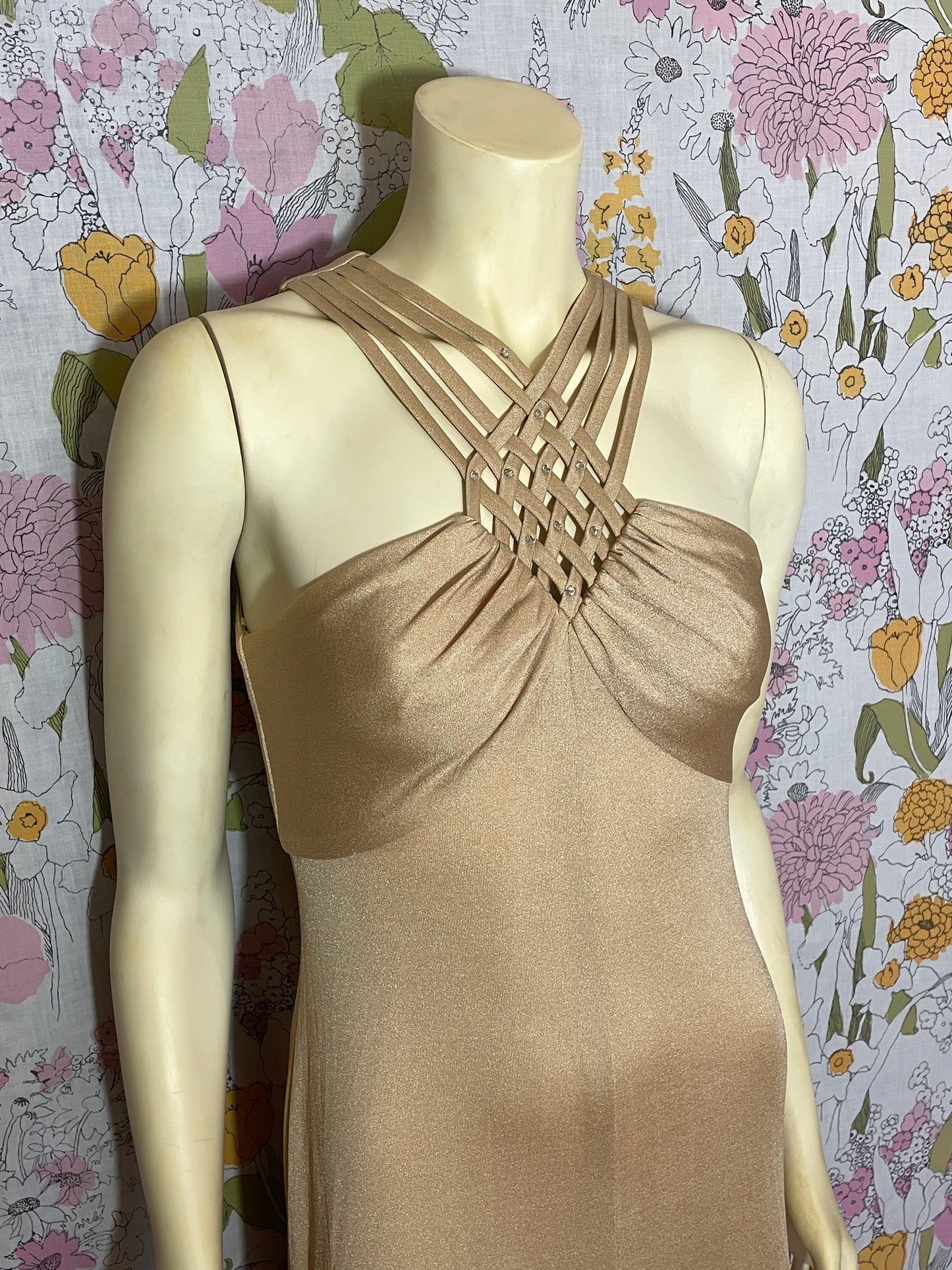 1970s Golden Goddess Maxi Dress