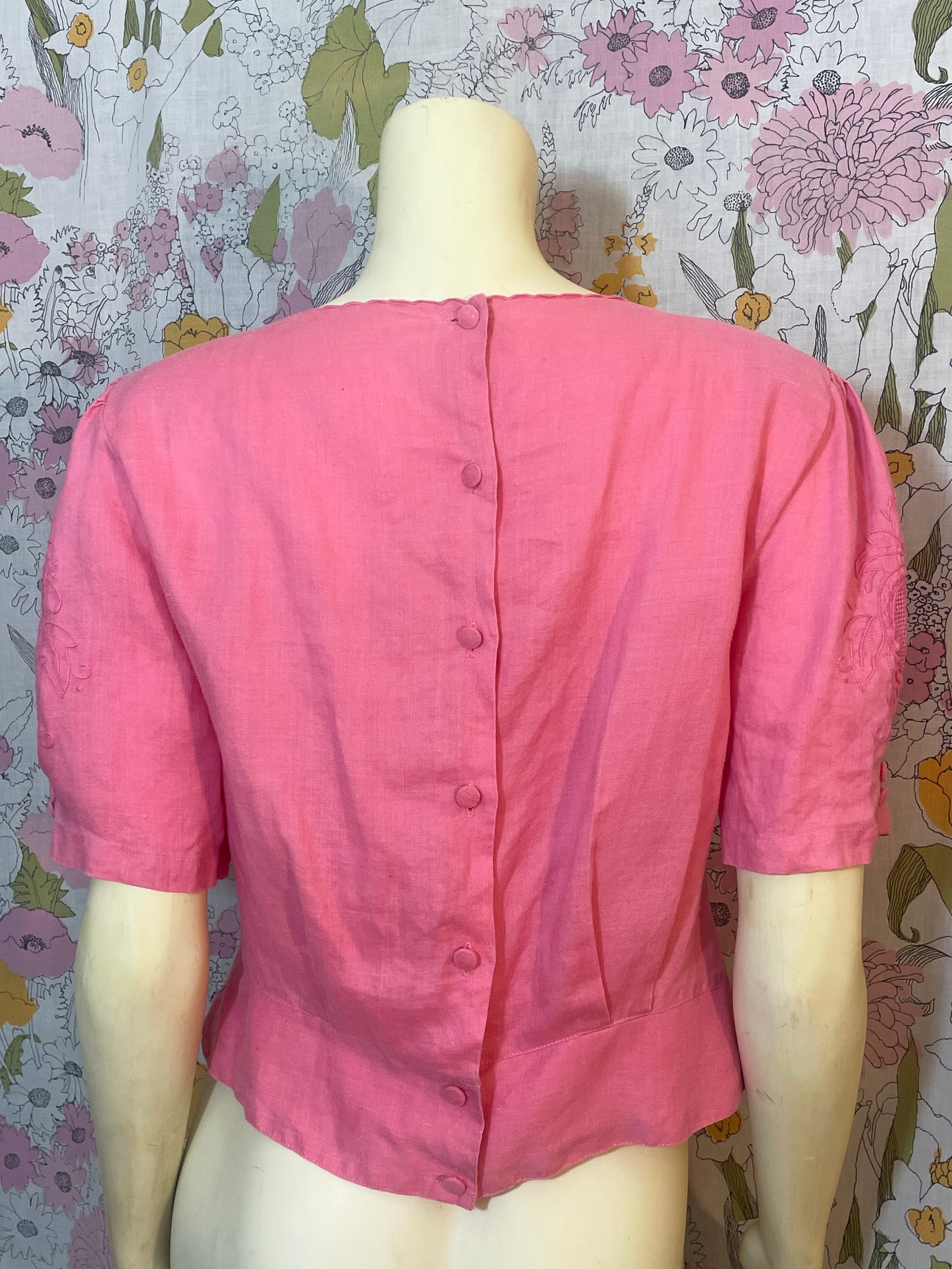 1990s Pink Linen Heart Blouse