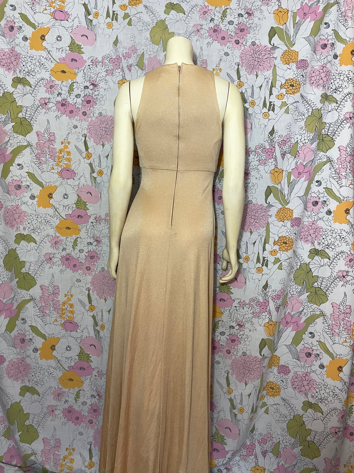 1970s Golden Goddess Maxi Dress