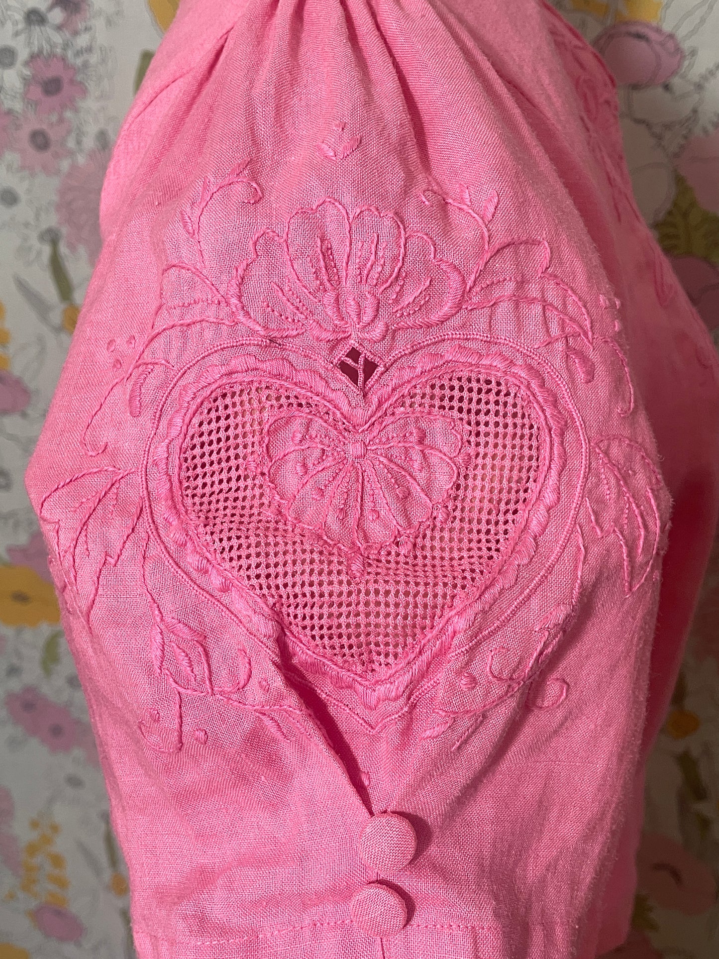 1990s Pink Linen Heart Blouse