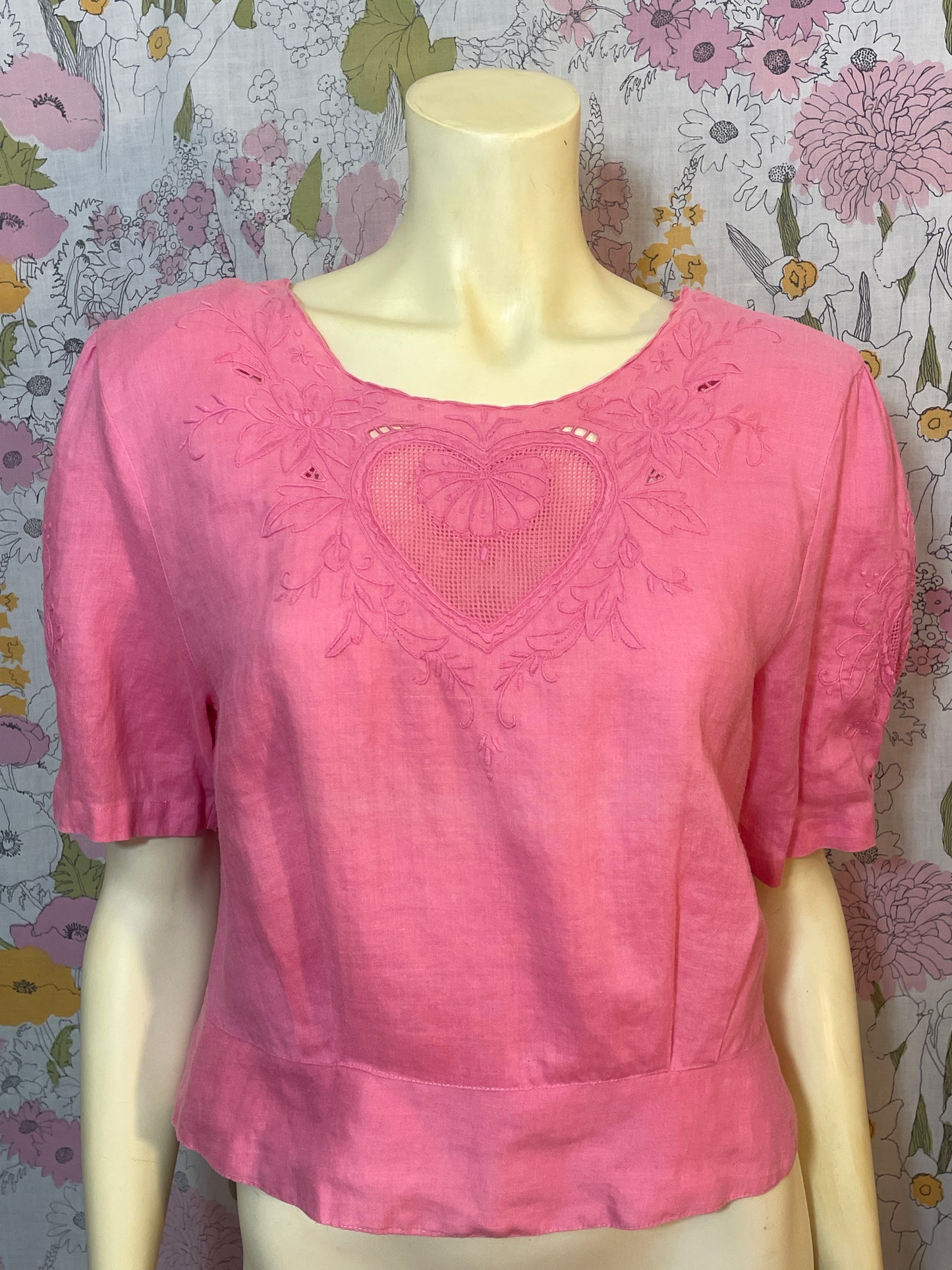 1990s Pink Linen Heart Blouse