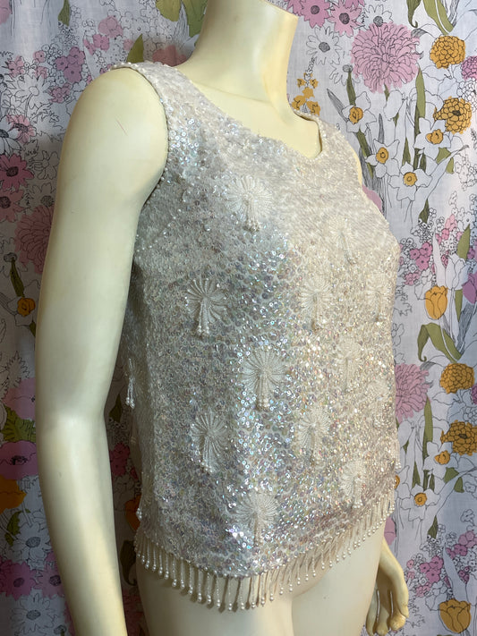 1960s Pearlescent Beaded Sequin Top