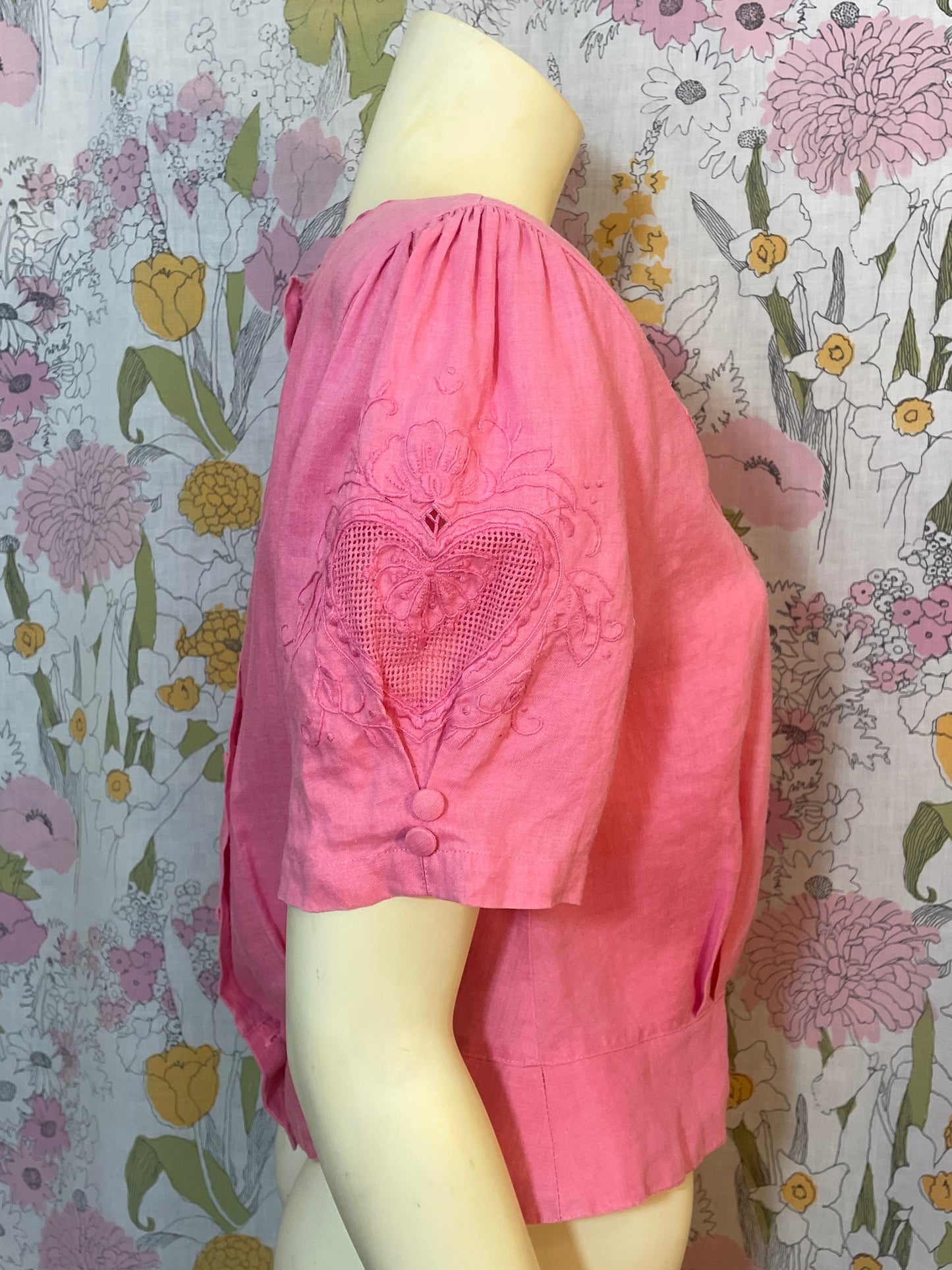 1990s Pink Linen Heart Blouse