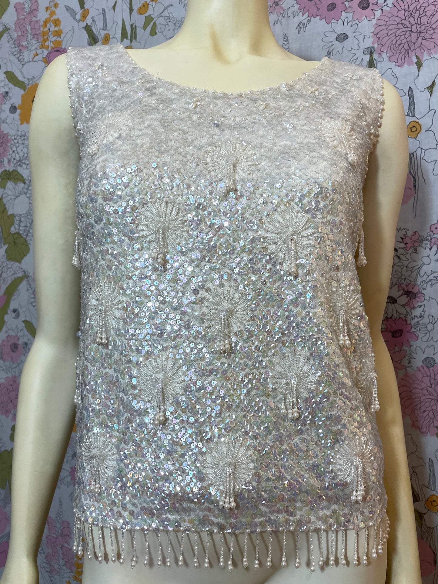 1960s Pearlescent Beaded Sequin Top