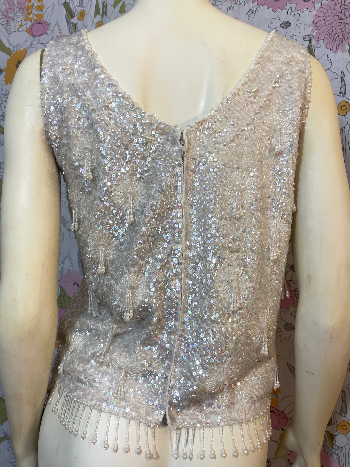 1960s Pearlescent Beaded Sequin Top