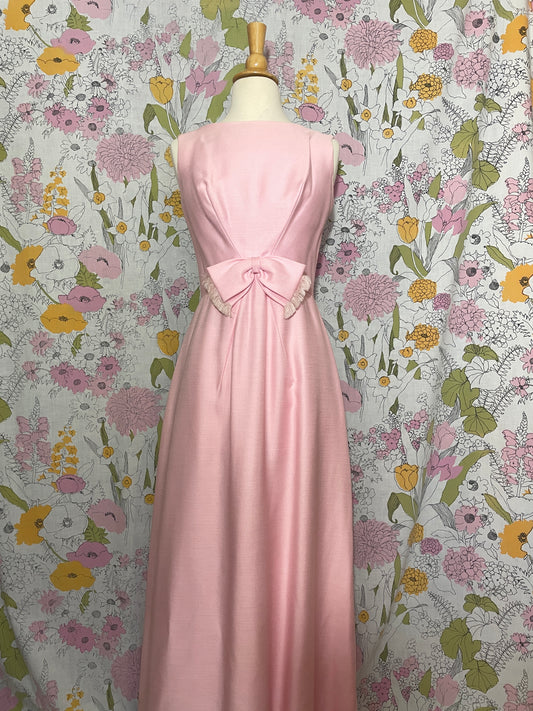 1960s Pink Maxi Dress with Bow