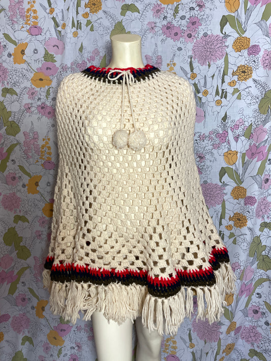 1970s Handmade Crochet Cape