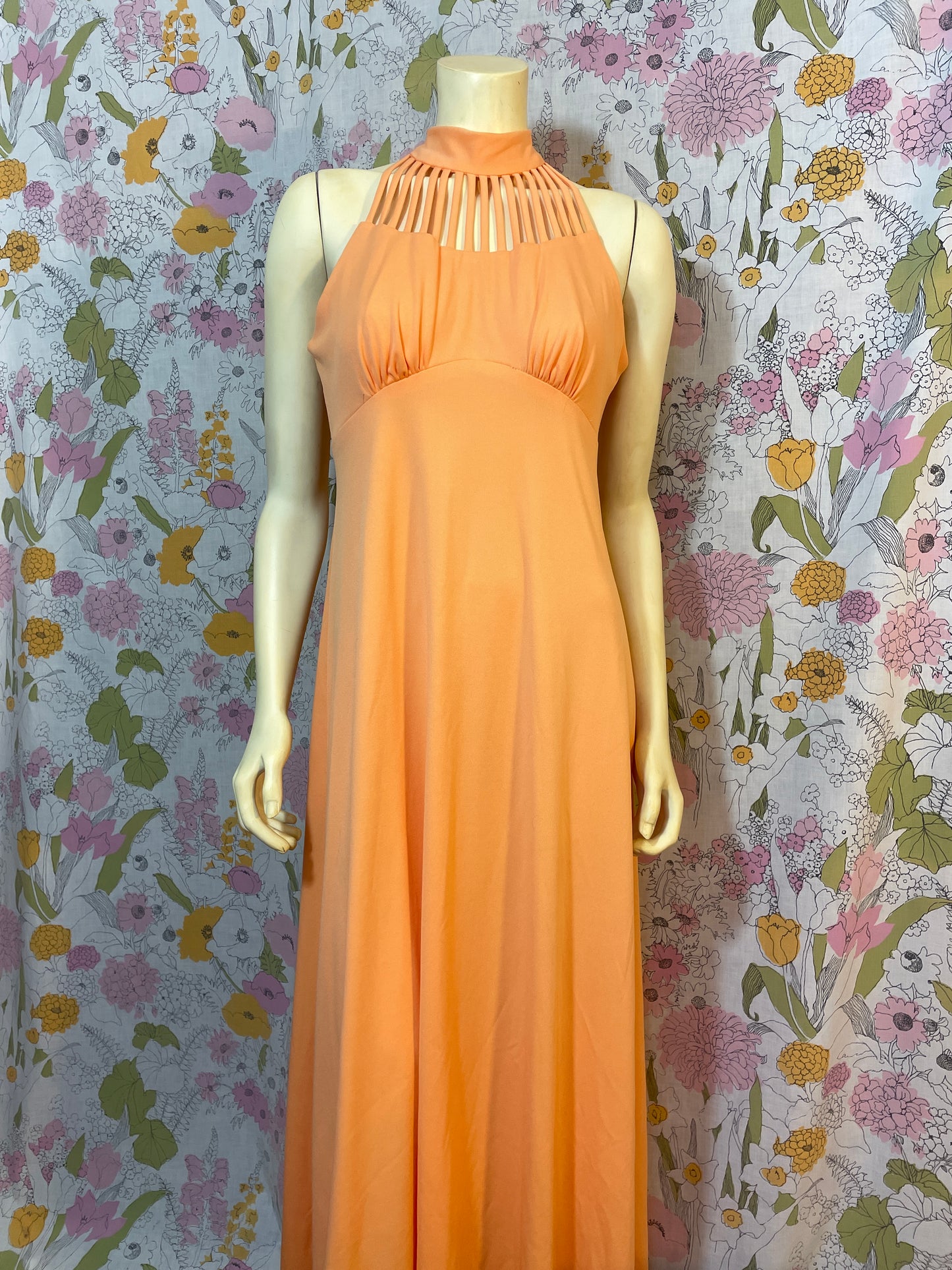 1970s Cage Neck Maxi Dress