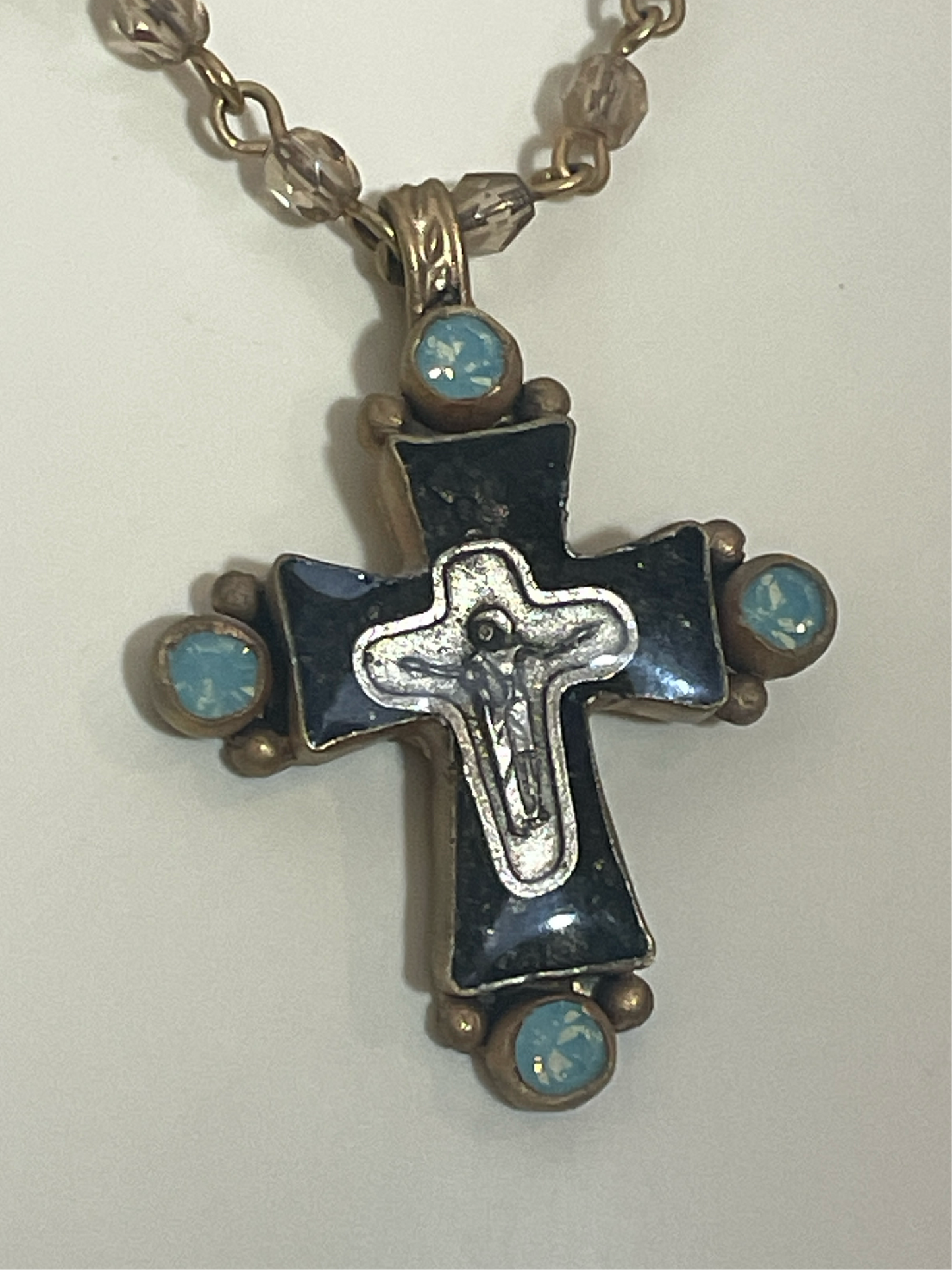 1990s Tiered Cross Crucifix Mary Magdalena Necklace