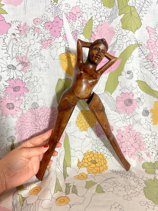 1950s Wooden Nutcracker Female Nude Topless Souvenir